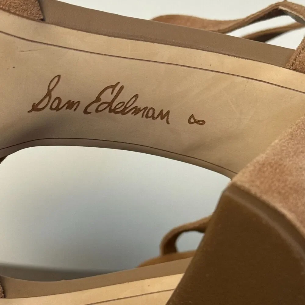 Sam Edelman Nude Suede Party Heels Women's 8 Closed Toe Strappy Pumps